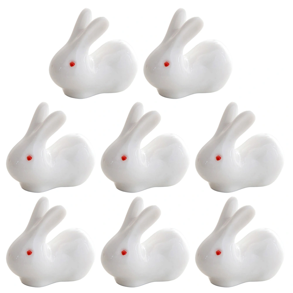 8pcs Cartoon Rabbit Design Chopsticks Rack Ceramic Chopsticks Rest Spoon Holder for Home Restaurant Hotel (White)