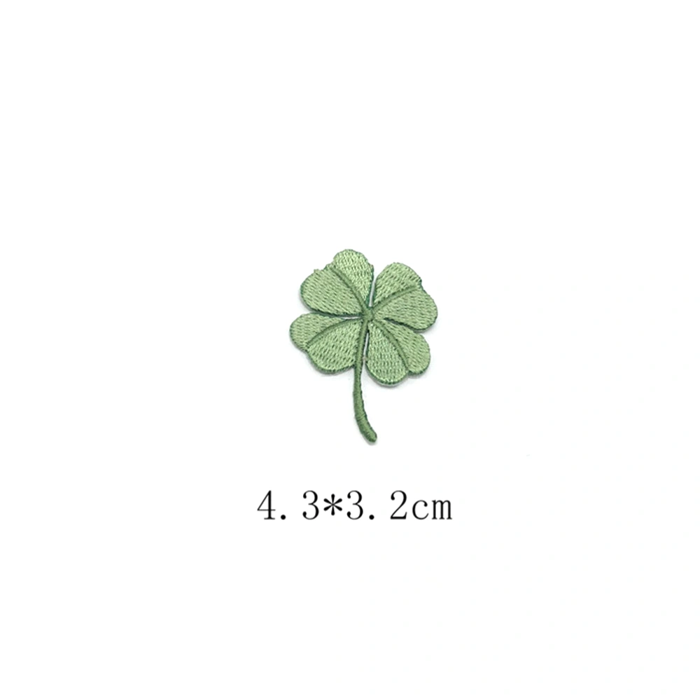 4pcs Embroidery Green Four Leaf Clover Patches Lovely Gummed Cloth Paste Garment Sewing DIY Accessories (1#)