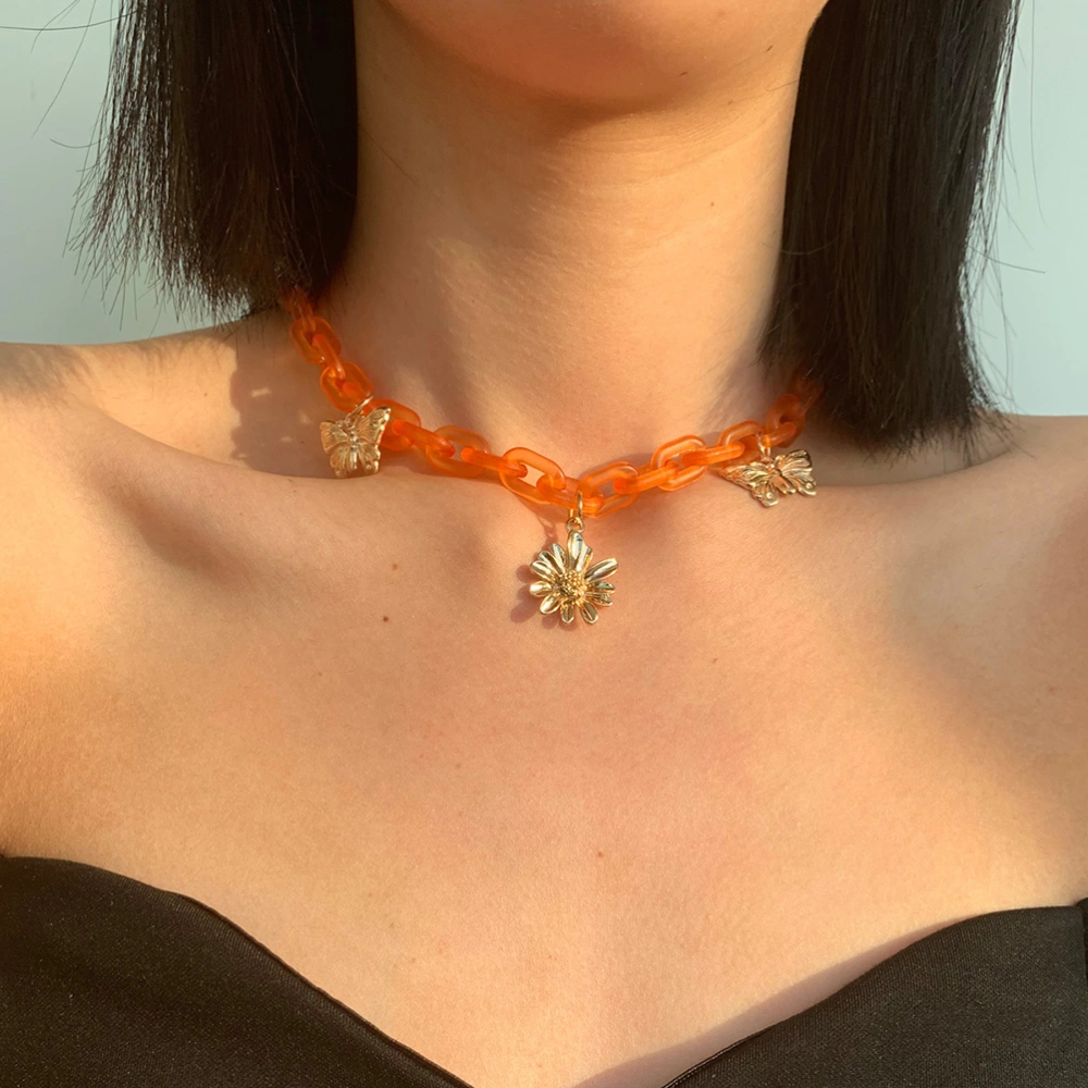 Acrylic Chain Punk Style Necklace Metal Necklace Fashion Choker Orange