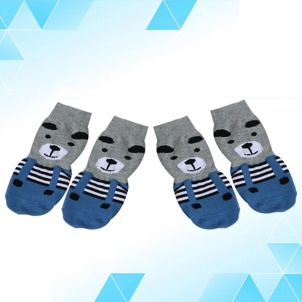 4pcs Pet Dog Socks Non-slip Socks Anti-Scratch Breathable Socks Warm Knitted Socks for Dogs Puppy (Size 4XL Gray-blue Panda Pattern)