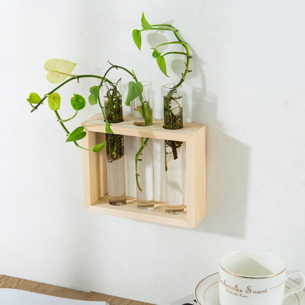 Creative Glass Planter Wall Hanging Plant Test Tube Flower Bud Vase Hydroponic Plants Pot Flower Vase in Wooden Stand