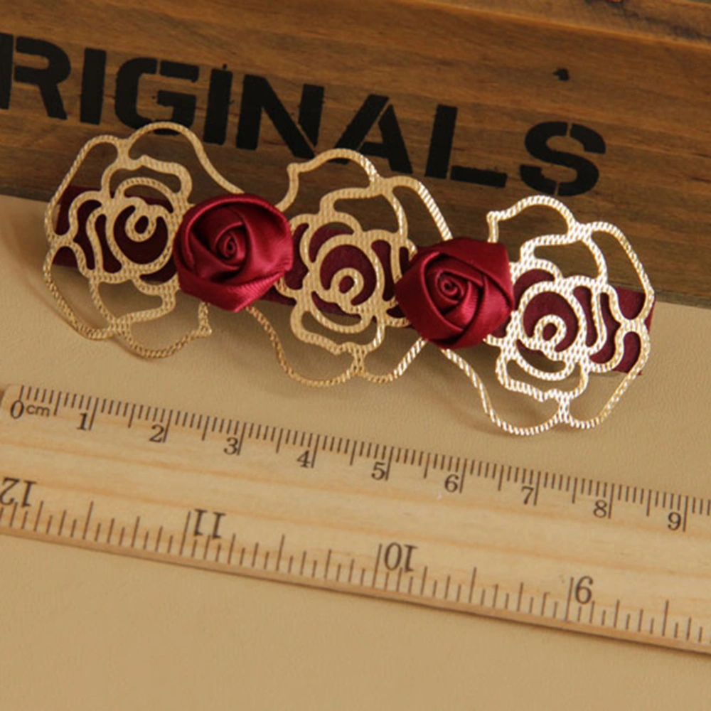 1PC Red Rose Hairpin Retro Hollow Spring Hair Clips Headdress Hairpin for Lady Woman