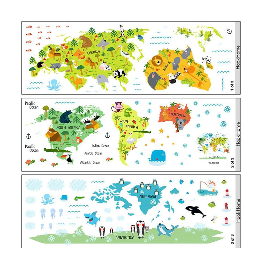 Cartoon Animals World Map Wall Stickers Removable Waterproof Wall Decals Wall Decor for Kids Room