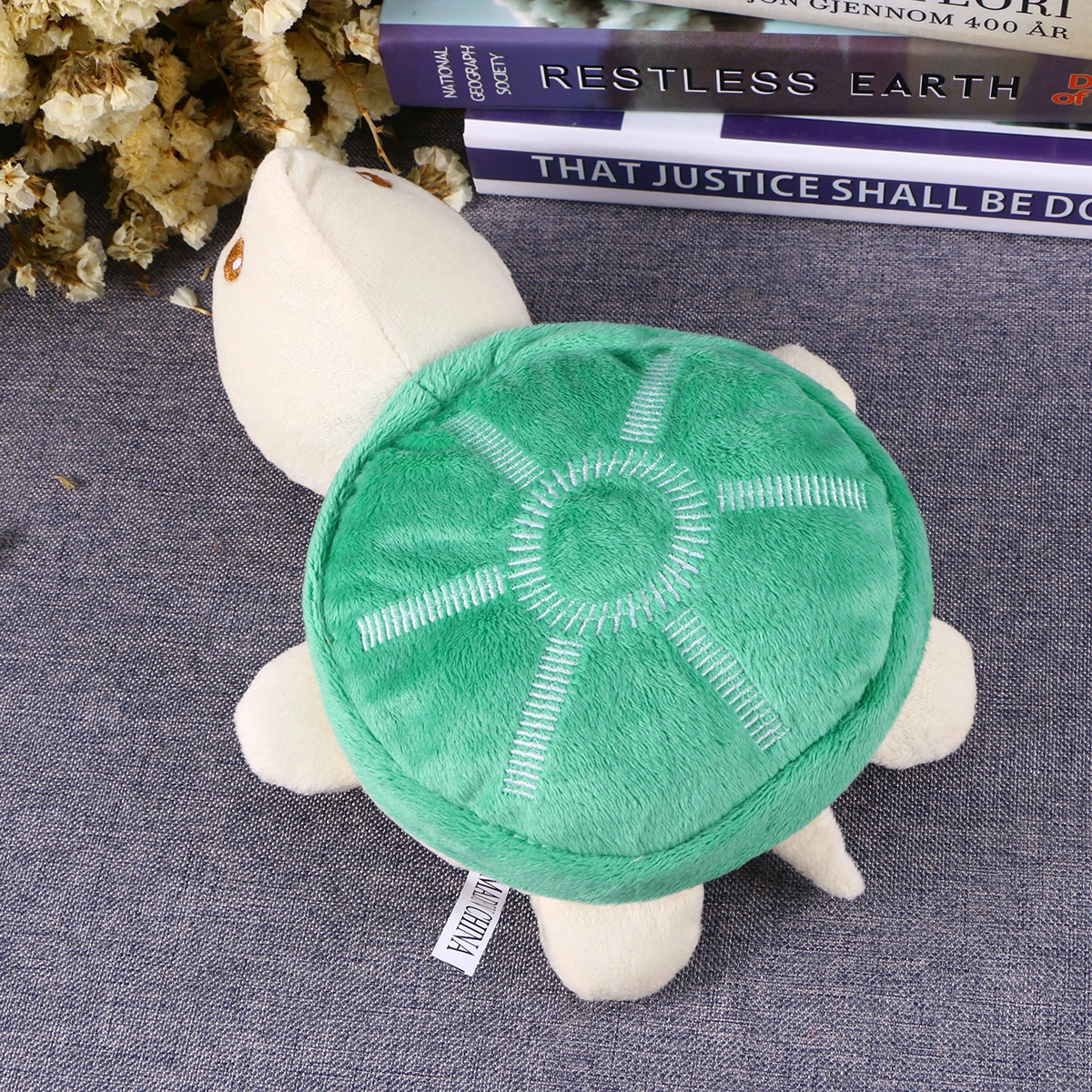 Pet Plush Toys Dog Chew Toys Puppy Cats Biting Sound Squeaky Toys Cartoon Tortoise Design (Green)