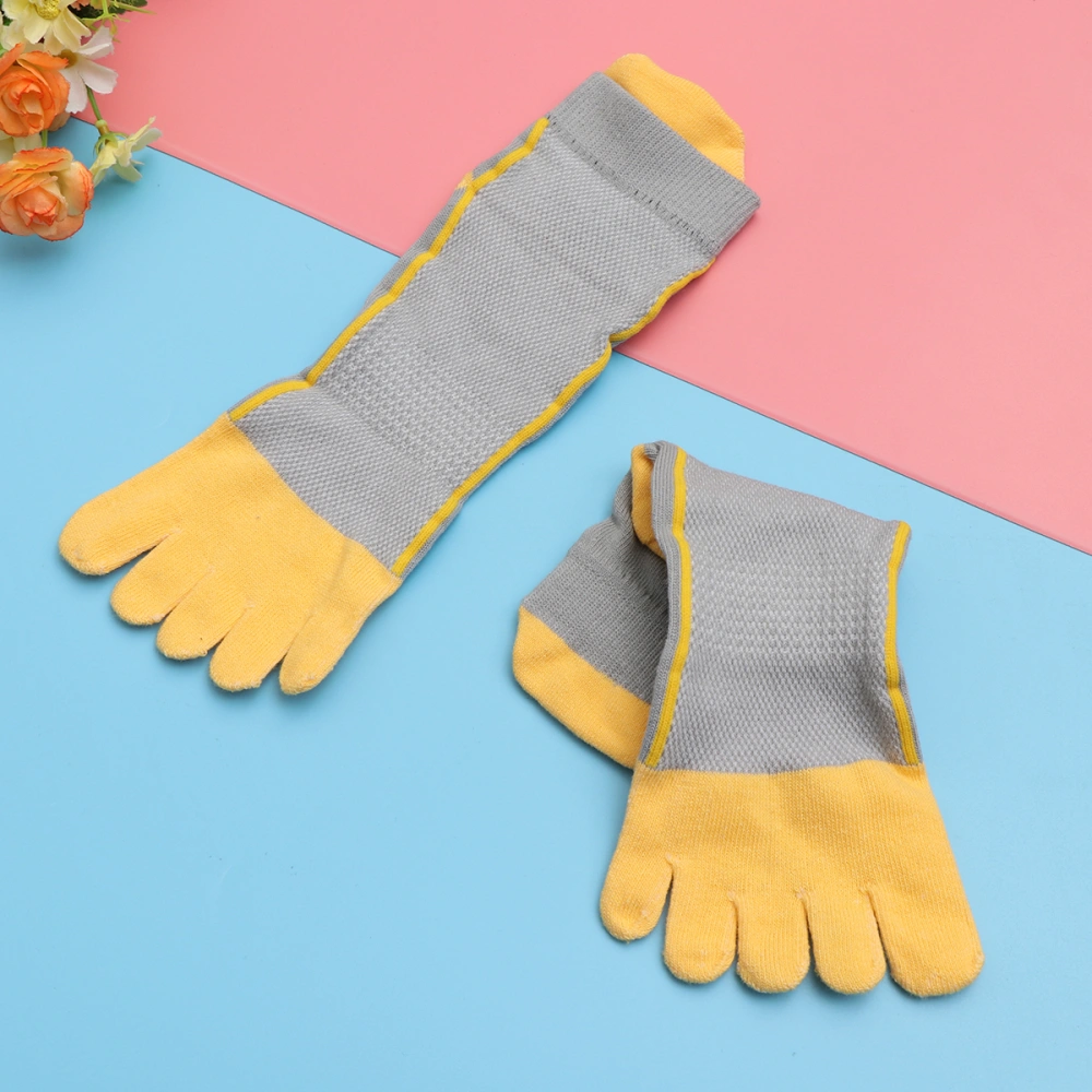 Mesh Sports Running Five Finger Toe Socks Cotton Toe Socks Breathable Cotton Tube Toe Socks(Gray,Yellow)