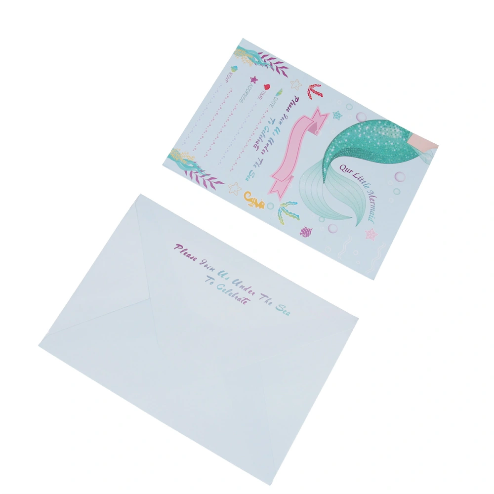 24 Sets Mermaid Birthday Invitation Cartoon Party Supplies with Envelope for Children Party Gathering