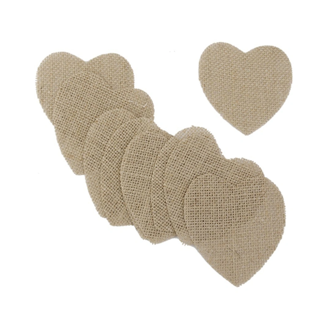 10pcs Hessian Burlap Heart Shaped Pieces Creative Slice for Crafts Wedding Party Decor