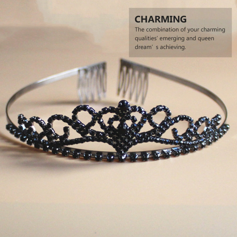 1Pc Generous Rhinestone Crown Exquisite Headwear Elegant Head Accessory (Black)