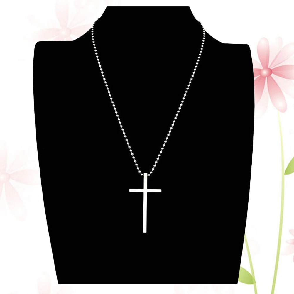 Euramerican Religion Necklace Polished Titanium Steel Jewelry Cross Pendant (Silver)
