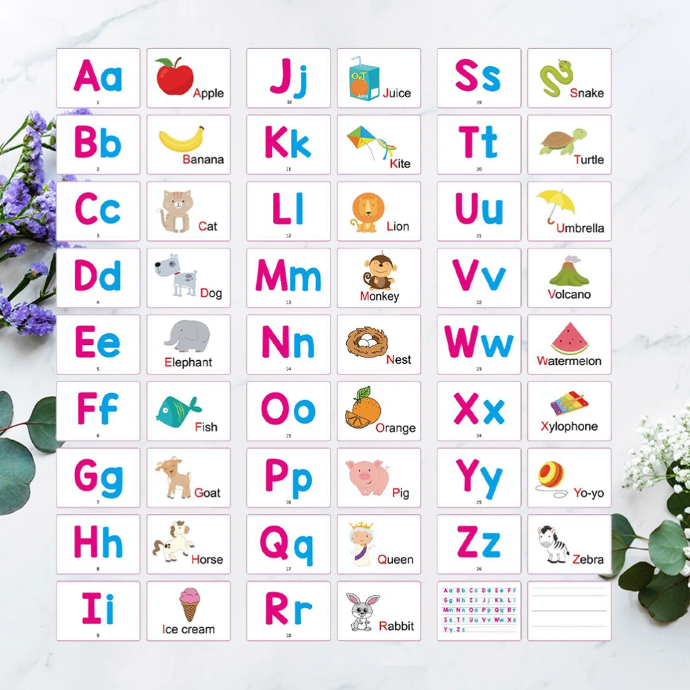 27Pcs Children Early Education Alphabet Cards Funny English Words Cognition Memory Cards (with A Pen)