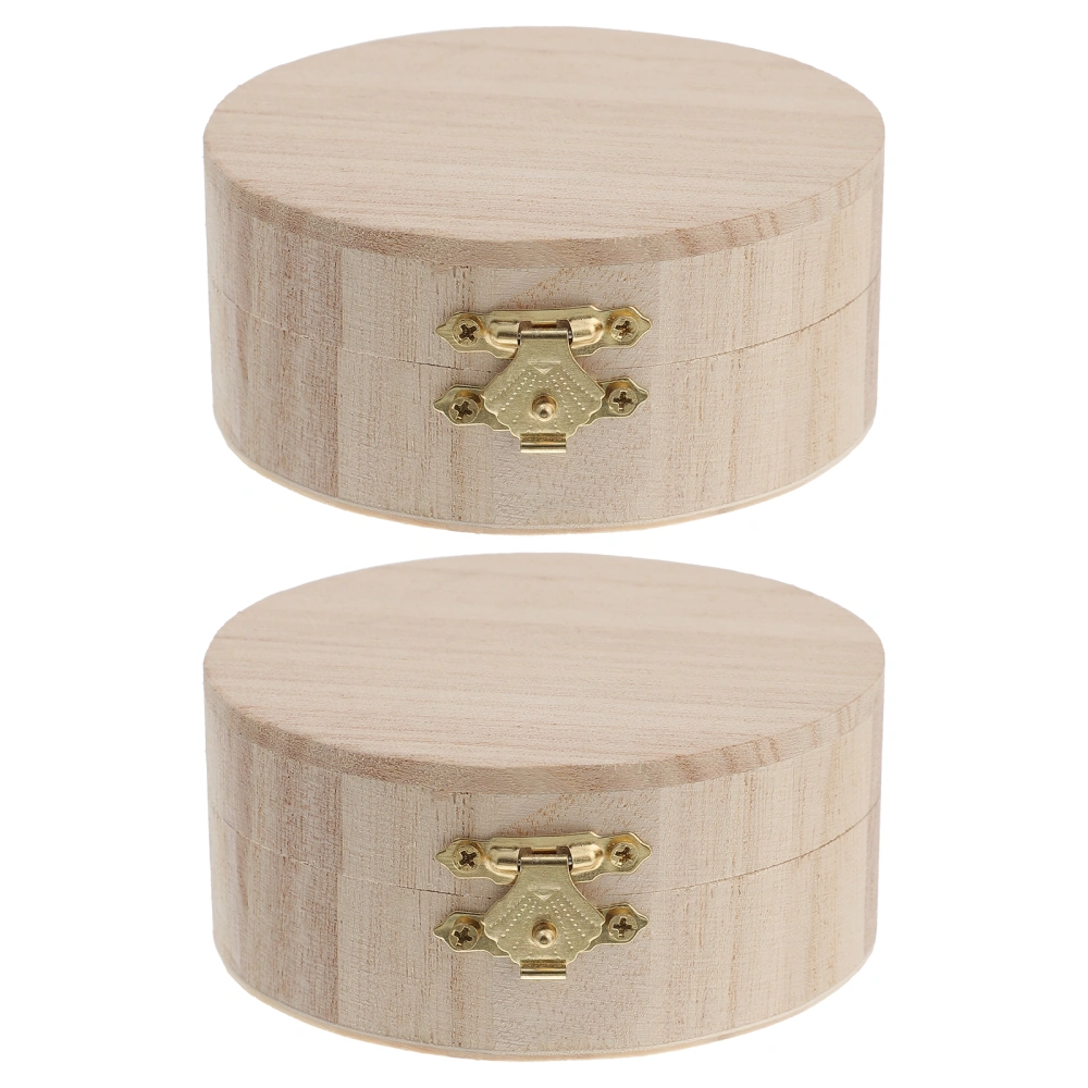 2PCS DIY Wooden Jewelry Box Handmade DIY Jewelry Storage Box Simple Jewelry Storage Container for Jewelry Storing (Round Box Style)