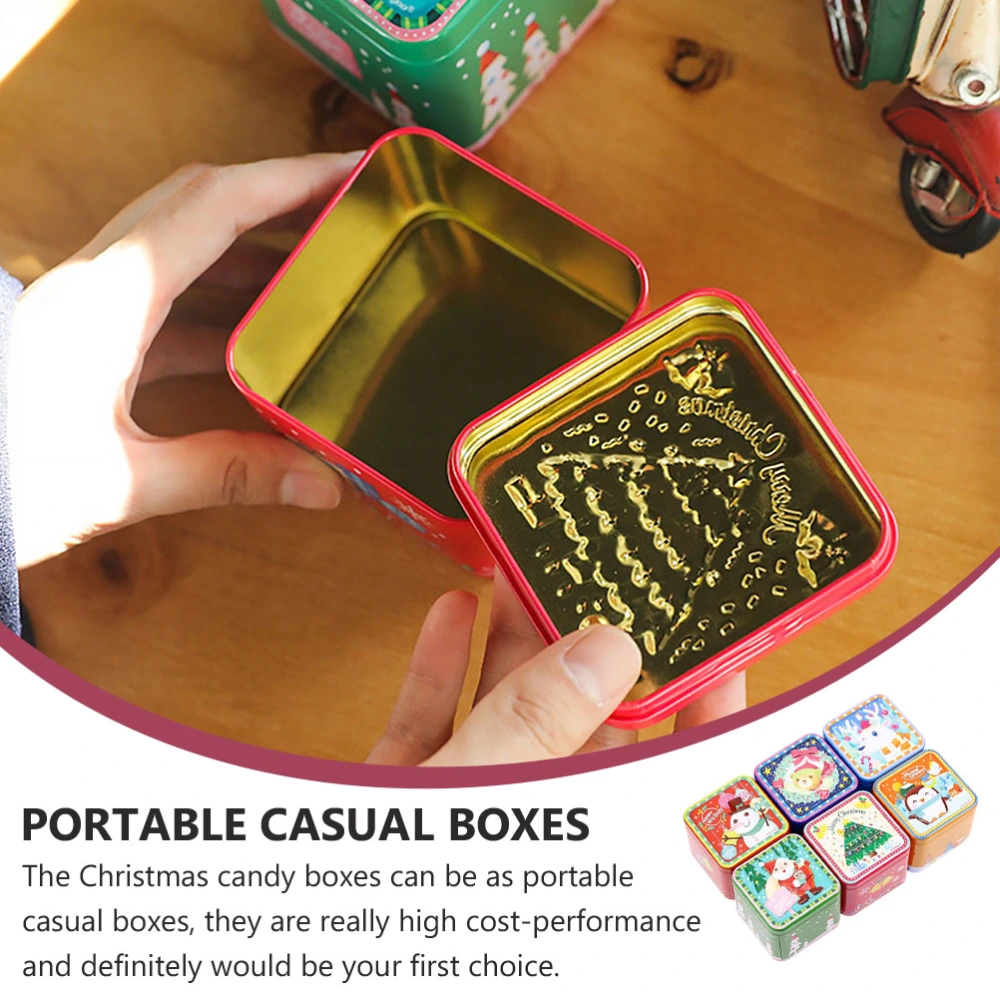 6Pcs Square Tinplate Iron Box Adorable Candy Jar Xmas Cookie Box (Random Style)