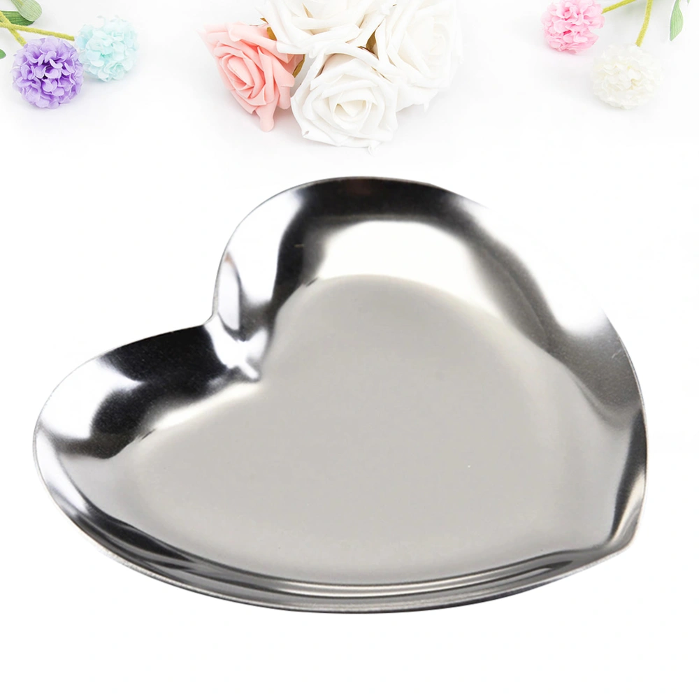 Metal Jewelry Plate Stainless Steel Plate Adorable Storage Disc Heart Shaped Tray for Home Kitchen Desktop Photo (Silver)