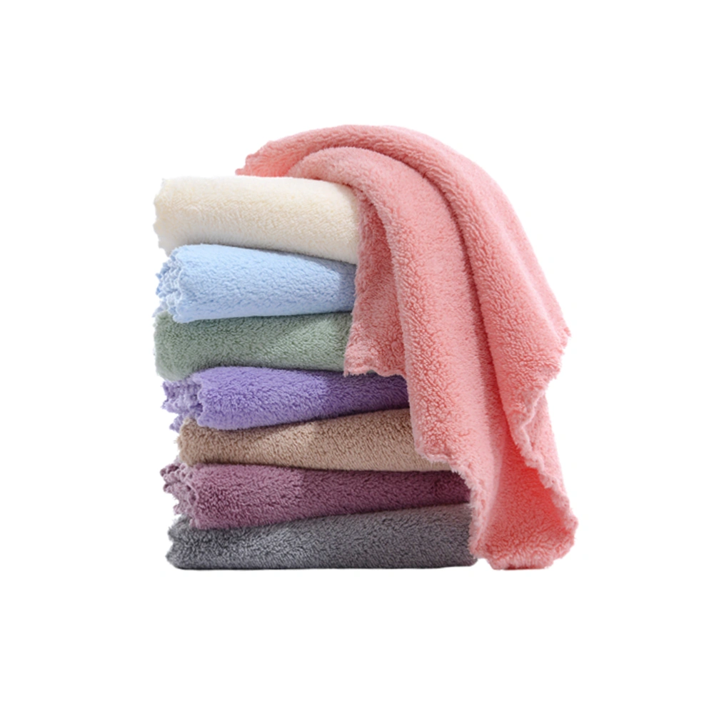 8Pcs Coral Fleece Hand Towel Face Washing Kerchief Dishes Wipe Solid Color Towel (Random Colors)