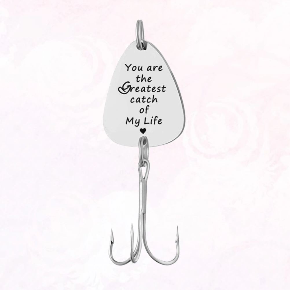 1PC Fishhook Keychains Titanium Steel Letter Printing Key Ring You Are The Greatest Catch of My Life Fish Hook Key Holder Stainless Steel Key Rings Craft Decor for Friends Families Silver