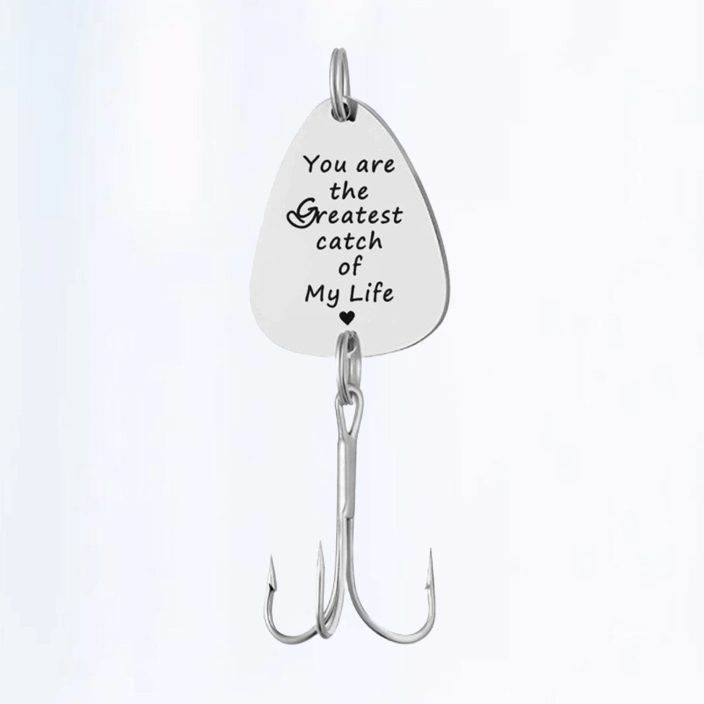 1PC Fishhook Keychains Titanium Steel Letter Printing Key Ring You Are The Greatest Catch of My Life Fish Hook Key Holder Stainless Steel Key Rings Craft Decor for Friends Families Silver