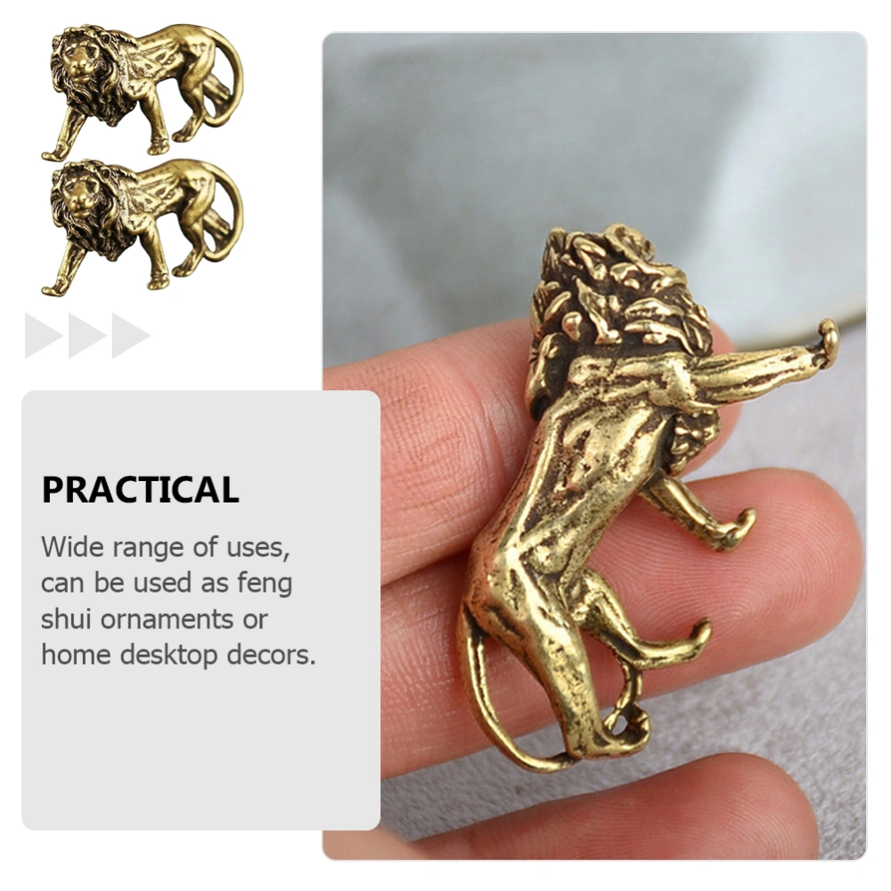 2pcs Retro Mini Lion Models Antique Brass Craft Decorative Lion Adornment