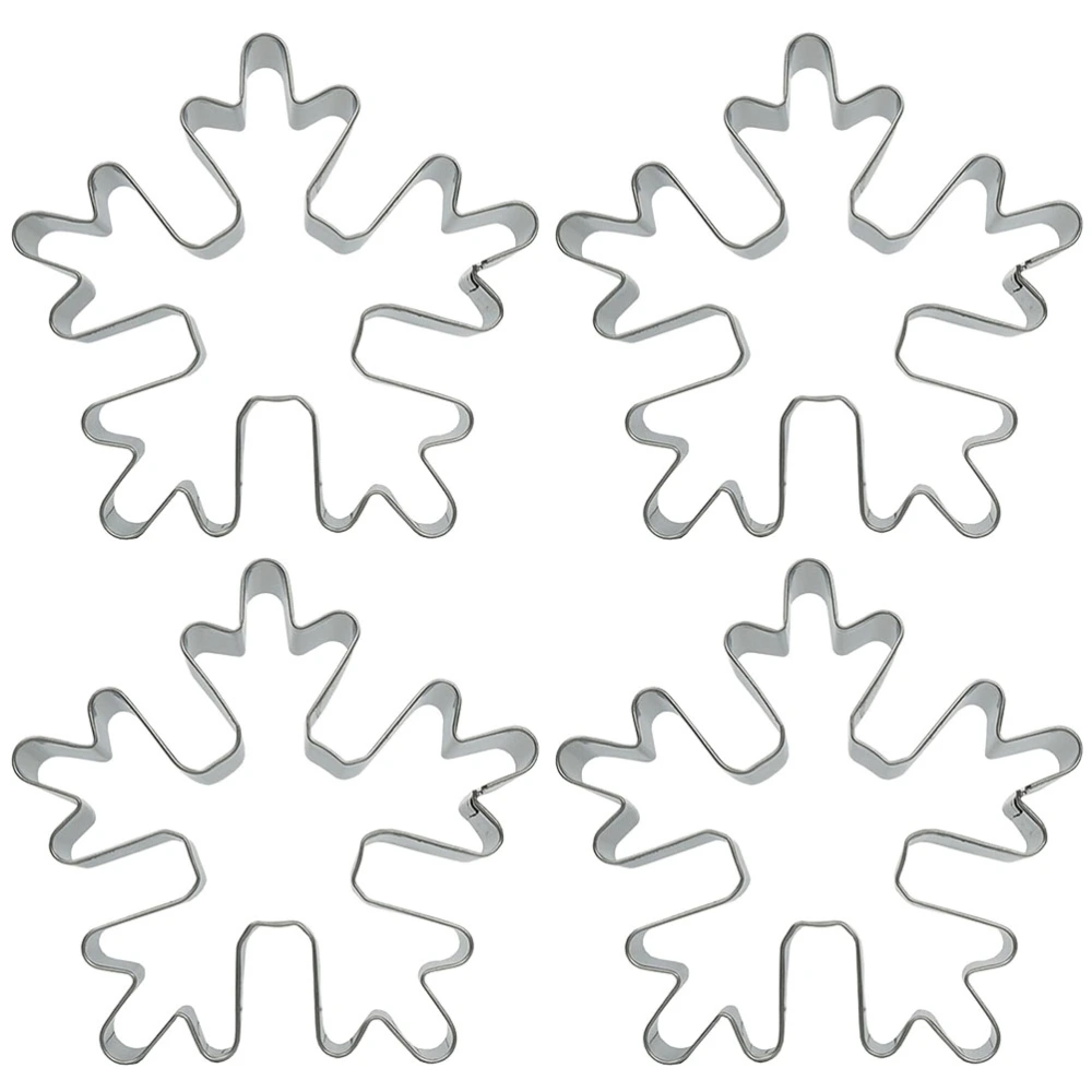 4 Pcs/1 Pack Snowflake Shape Cookie Cutters DIY Biscuits Mousse Mold Kitchen Baking Tool Fondant Cake Mold Accessory (Silver)