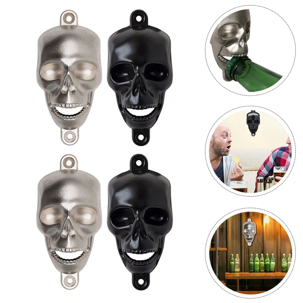 4Pcs Halloween Horror Skull Beer Openers Wall Mount Bottle Openers (Random Color)