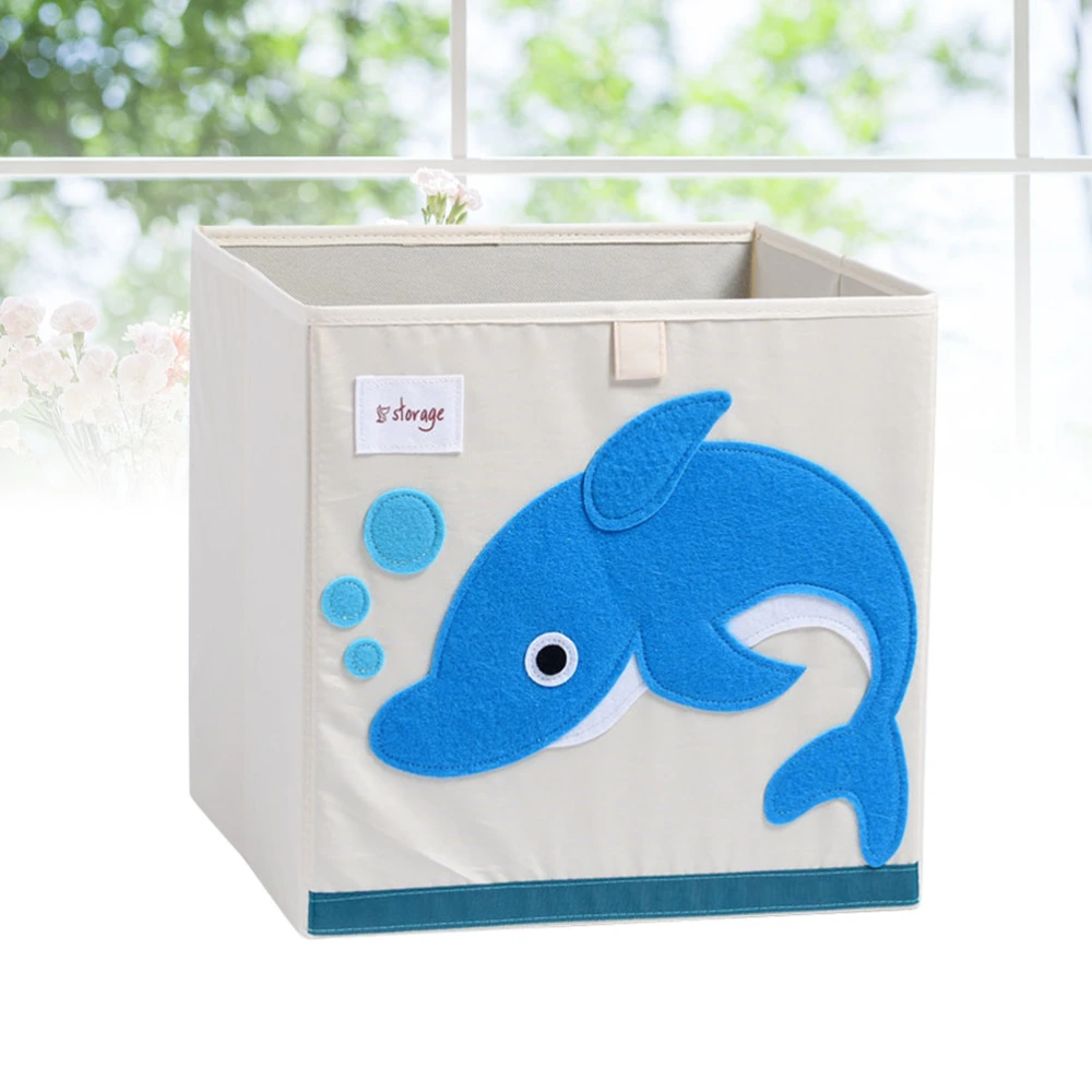 Cartoon Patterned Foldable Clothes Storage Box Children's Toy Storage Cube Book Organizer - 33x33x33cm (Washable, Dolphin)