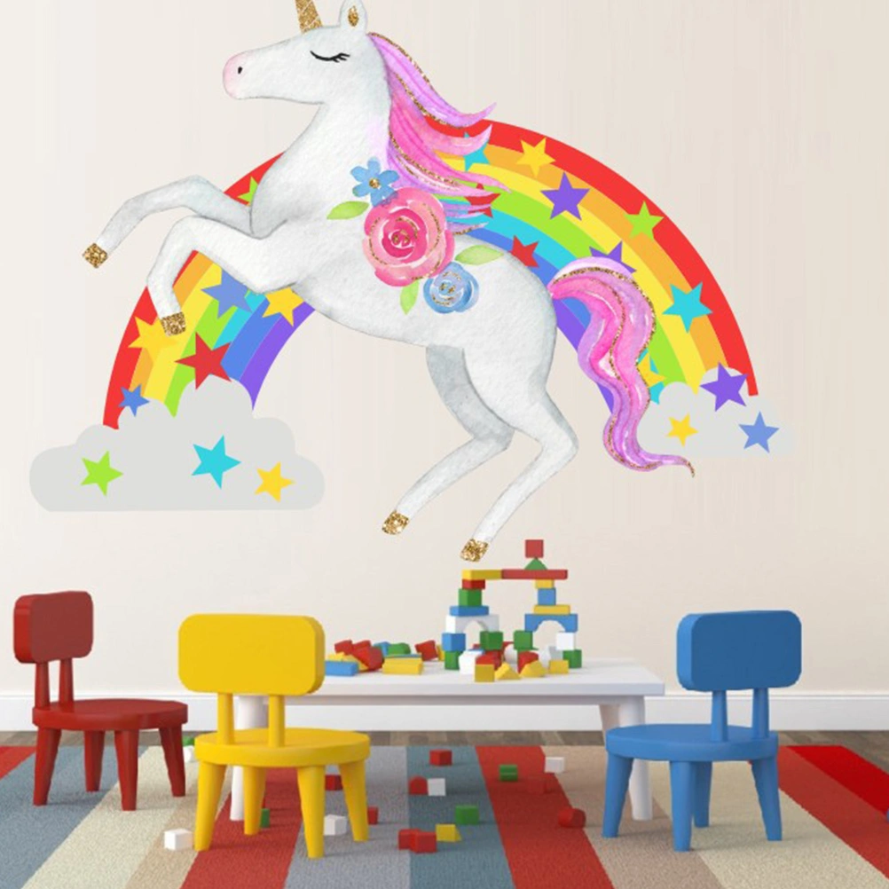 Rainbow Unicorn Wall Sticker Adorable Wallpaper Charming Wall Decal Decorative Sticker for Living Room Home Bedroom