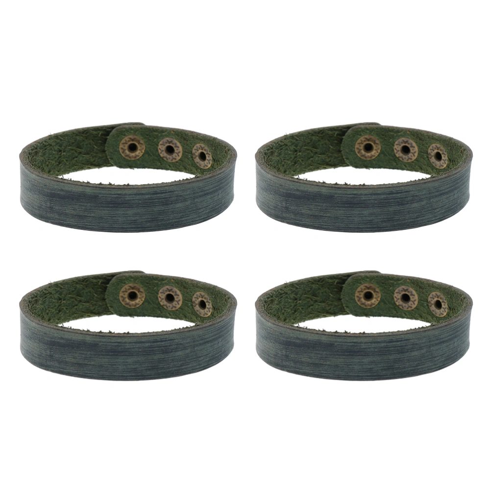 4PCS 1.6CM DIY Cowhide Bracelet Simple Plain Leather Bracelet Creative Hand Chain DIY Wrist Bangle Decor Unisex Wrist Jewelry Supplies for Women Man Wearing (Retro Green)