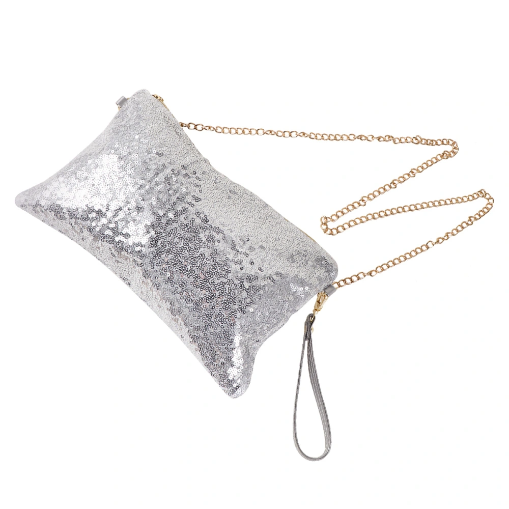 Fashion Sparkly Sequin Handbag Lady Party Evening Clutch Shoulder Bag for Women (Silver)