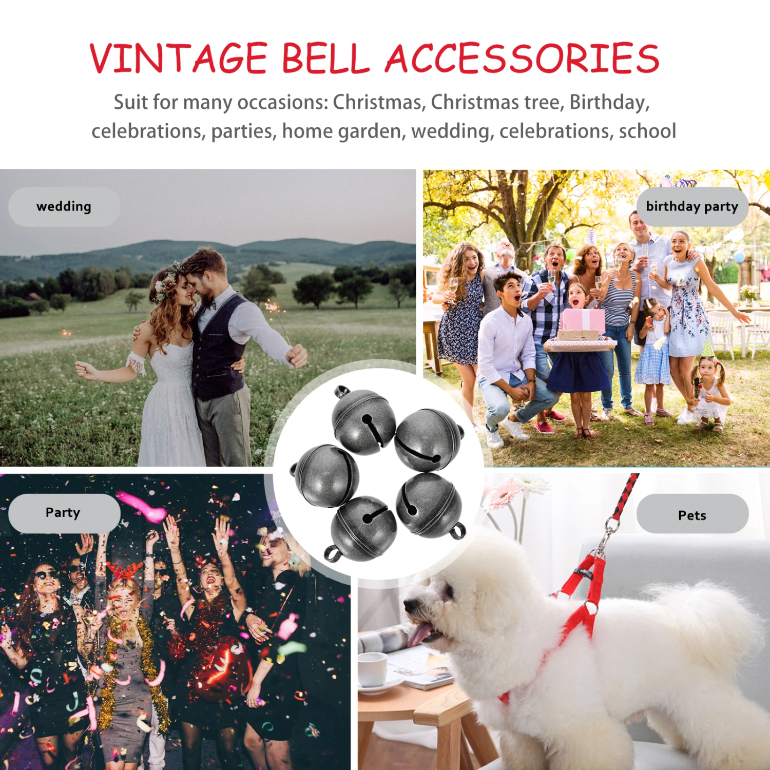 5pcs Copper Bells Key Chain Pendants Vintage Bells Pet Toys Pet Plaything Accessories
