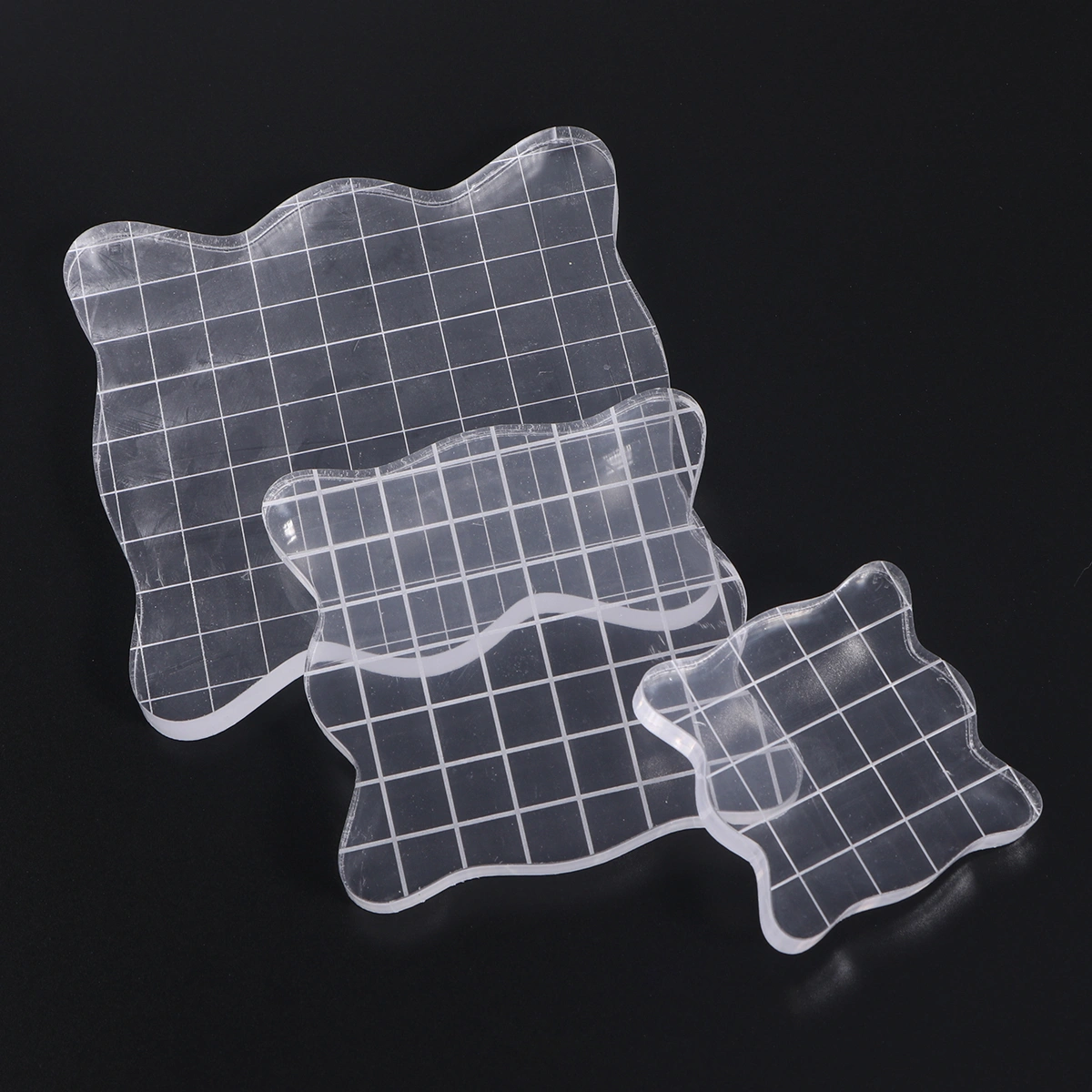 3pcs Acrylic Clear Rubber Stamping Blocks Set with Grid Essential Stamping Tools for Scrapbooking Crafts Making