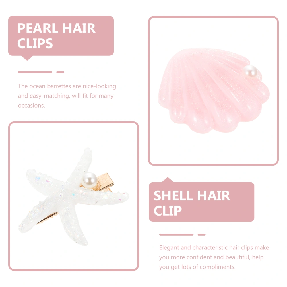 8pcs Mermaid Hair Accessories Alligator Hair Clips Stelleroid Hair Clips Pearl Shell Hair Clips