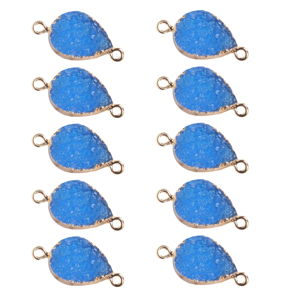 10pcs Crystal Druse Pendants Double Hook Delicate Water Drop Shaped Vug Ornament for Necklace Making (Blue)