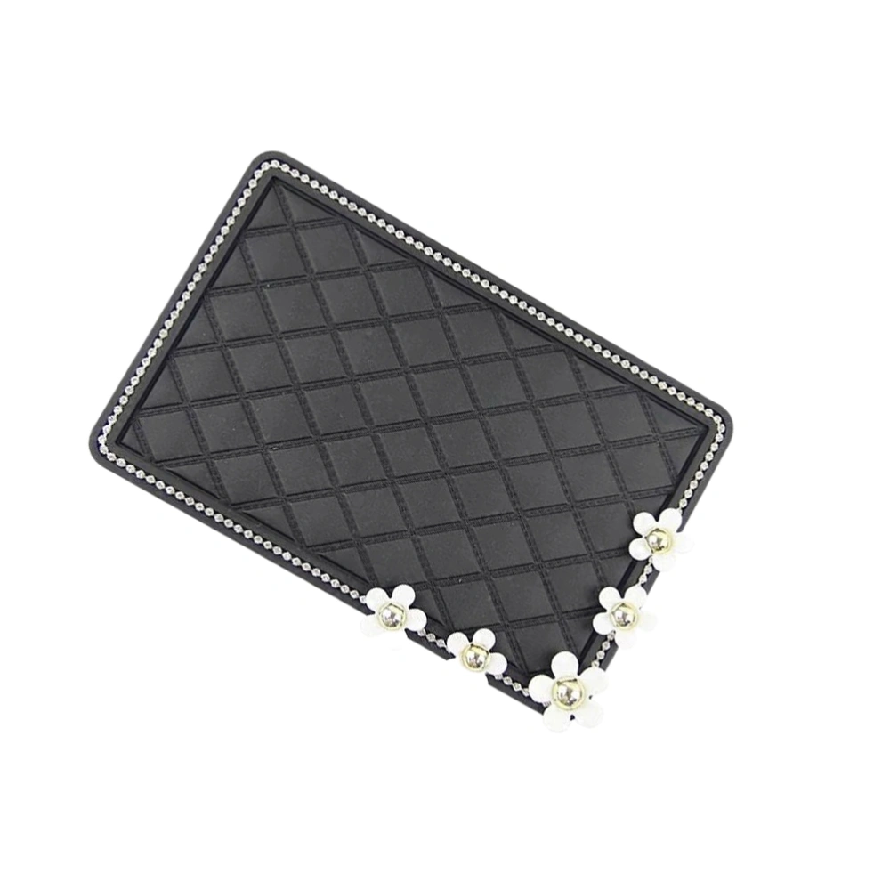 1PC Non-Slip Car Dashboard Mat Rhinestone Inlaid Daisy Decor Mat Car Interior Phone Sunglasses Holder