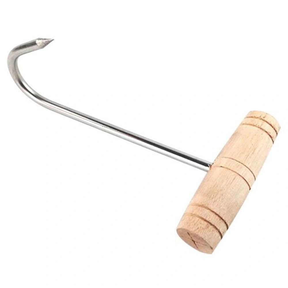 1pc Stainless Steel Meat Hook Wooden Handle T Shaped Hanging Hook Butcher Hook (Random Pattern of Wooden Handle)