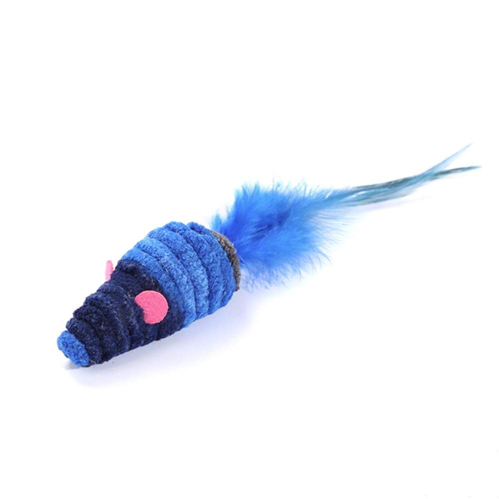 3 Pcs Bite-resistant Plush Toy Simulation Feather Cartoon Cat Toys Plaything Educational Toy for Home Shop Pet Kitten Cat (Blue, Rat Shape)