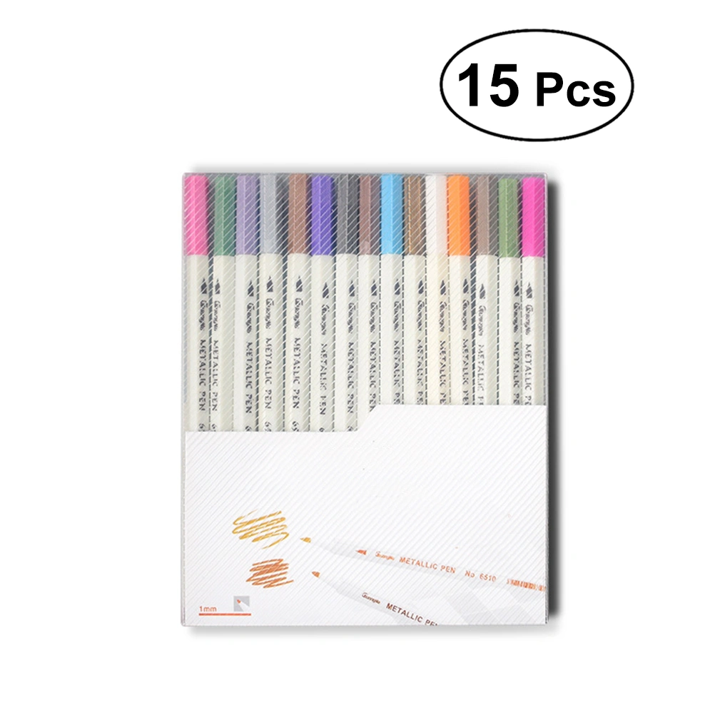 15pcs Assorted Color Metallic Pens Brush Marker Pens DIY Photo Album Paint Pen Set