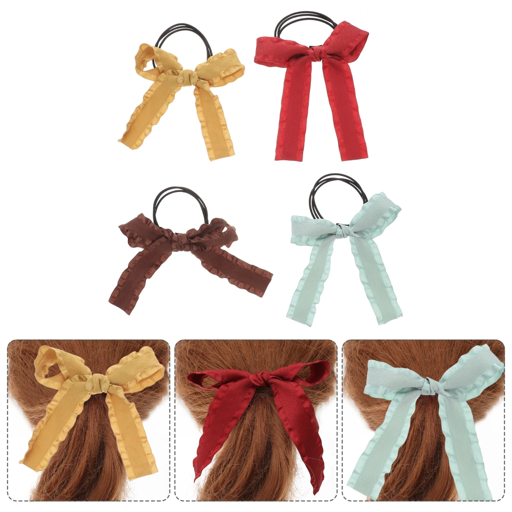 4pcs Sweet Bow Hair Bands Elastic Ponytail Holders Girls Hair Rings Headdress