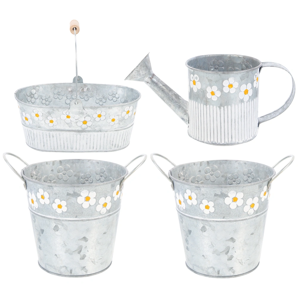 1 Set of Balcony Flower Buckets Household Flower Holders with Watering Can