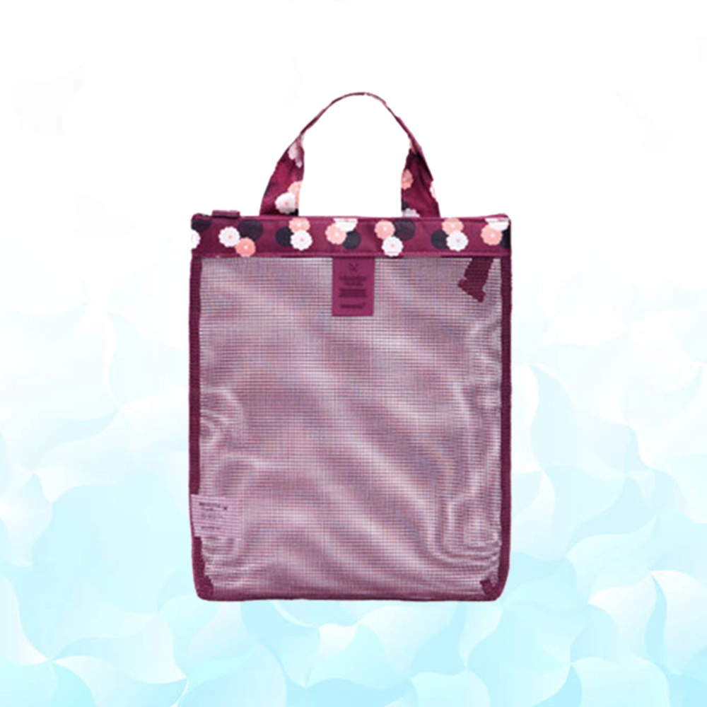 Outdoors Mesh Tote Bag Beach Bag Swimsuit Storage Bag Sports Handbag for Beach Pool Boat Family Activity (Wine Red Flowers)