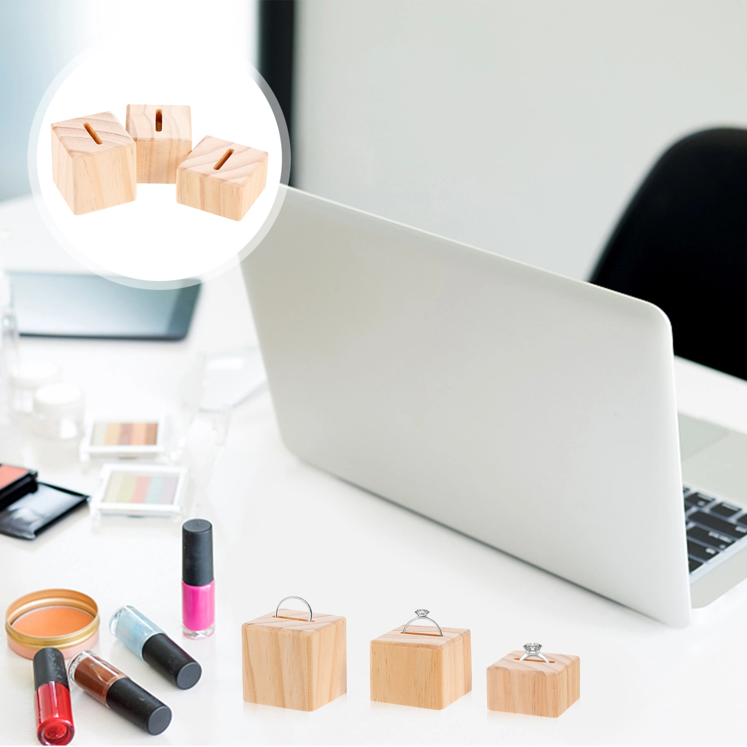 3pcs Wood Ring Display Stand Showcase Jewelry Organizer Holder for Rings