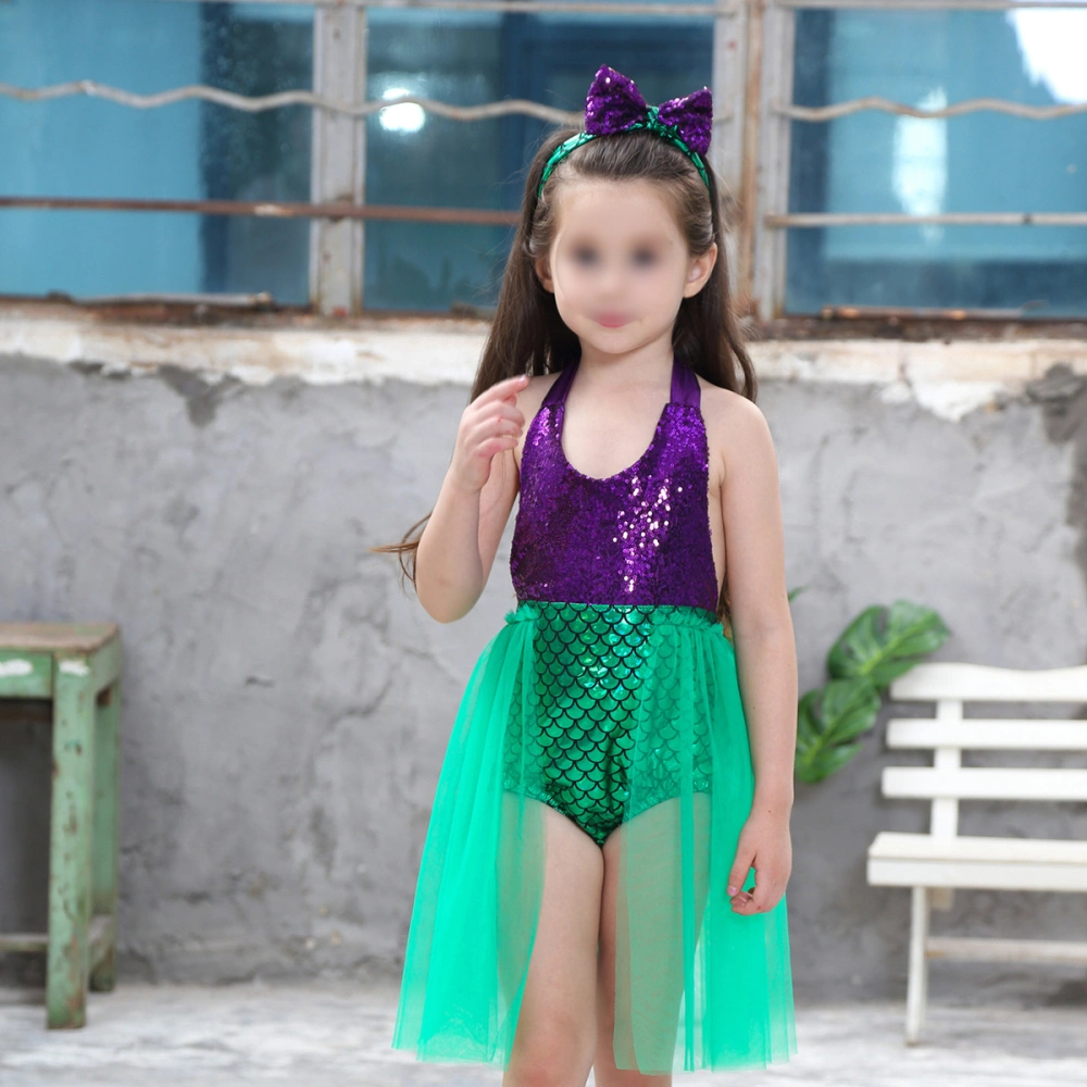 1pc Kids Swimwear Bathing Suit Mermaid Swimming Suit Fish Scales Swimsuit Bikini Beachwear for Kids Children Girls (Purple Style WJF69-130)