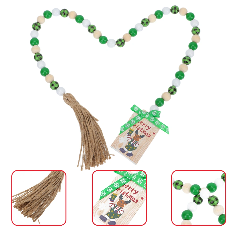 1pc Xmas Wooden Beads String Wall Hanging Decor Tassel Beaded Xmas Pendant