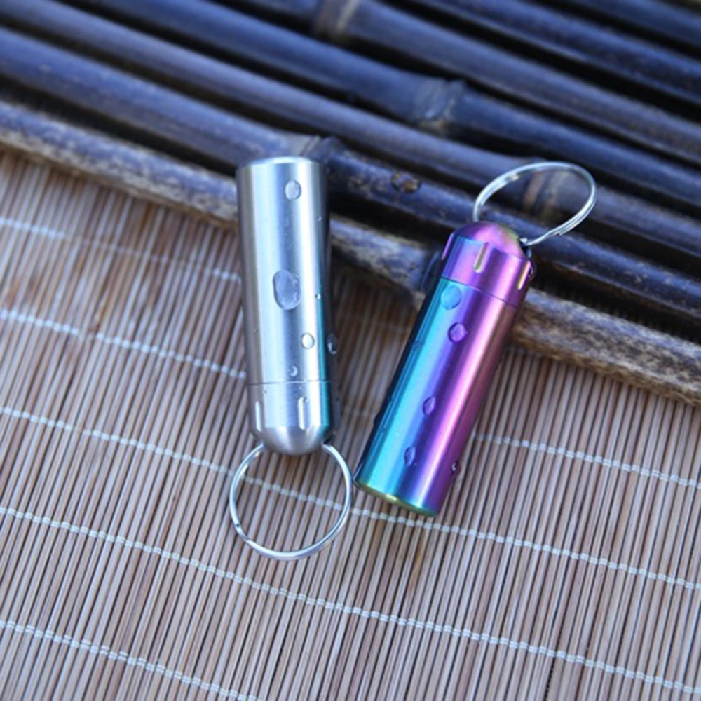 Pill Box Keychain Waterproof Single Chamber Stainless Steel Pill Organizer for Outdoor Travel Camping