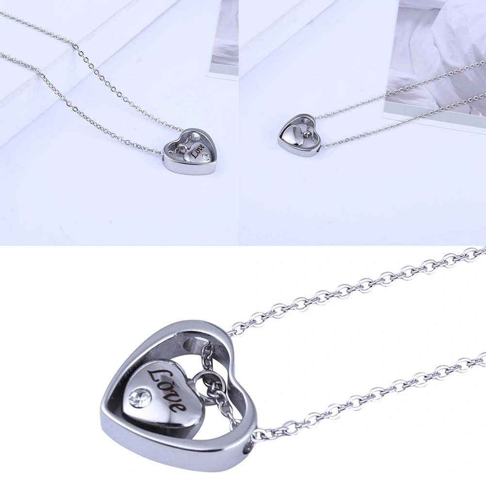 Double Heart Urn Necklace Stainless Steel Necklace Pendant Jewelry Gift Simple Hanging Necklace