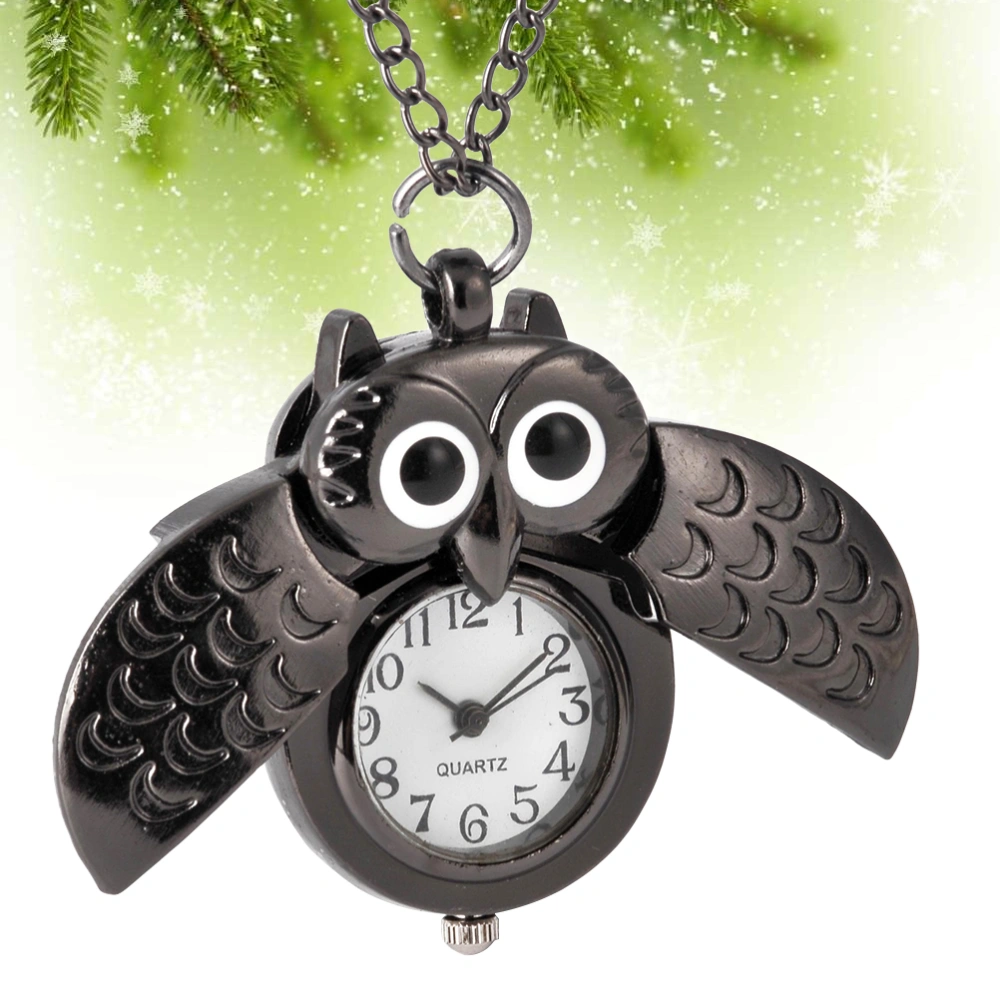 1PC Retro Owl Shape Pocket Watch Lovely Spreading Wings Owl Pocket Watch Delicate Crescent Owl Pocket Watch for Friend Family (Black)