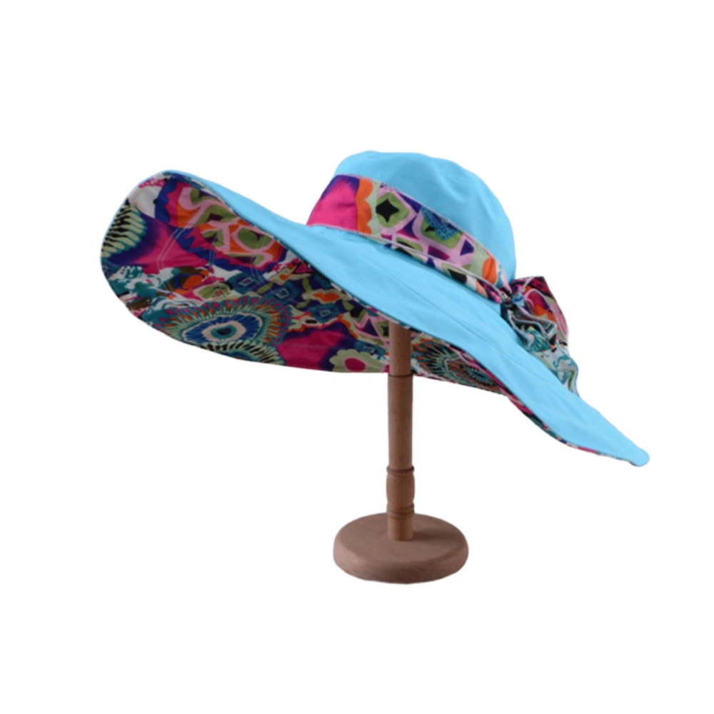 Big Brim Beach Hat Stylish Sun Hat Outdoor Sun Protection Simple Style Casual Hat for Women Female (Sky-blue)