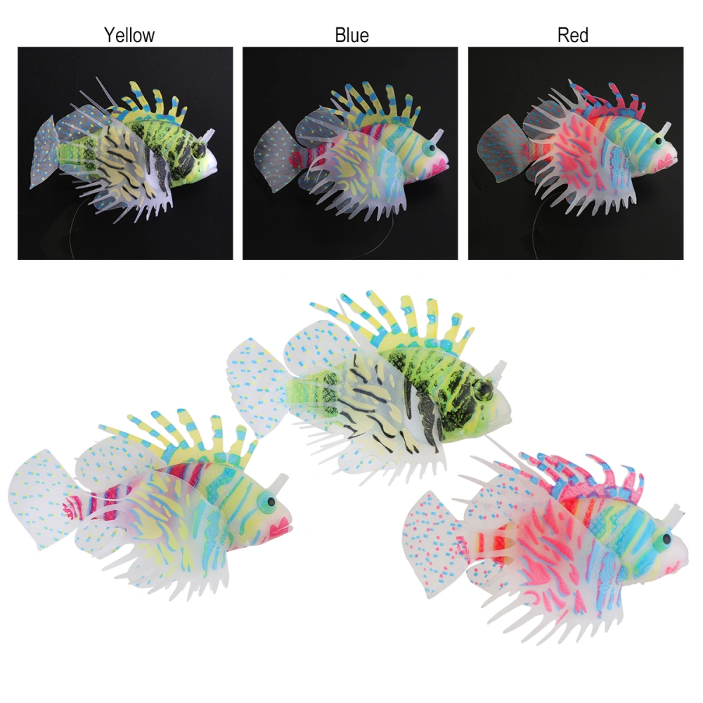 UEETEK 3pcs Aquarium Artificial Fish Silicone Lionfish Floating Decorations Ornament Glow