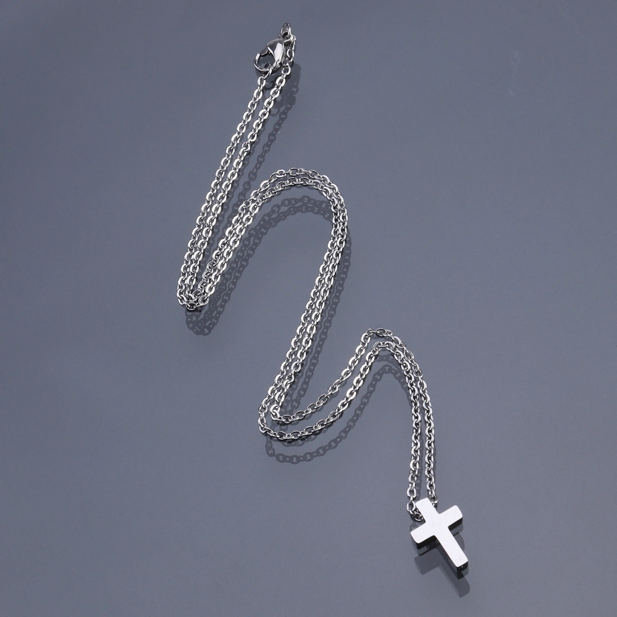 Catholic Jewelry Titanium Steel Pendant Necklace with Cross Crucifix for Men Women Small Size (Silver)