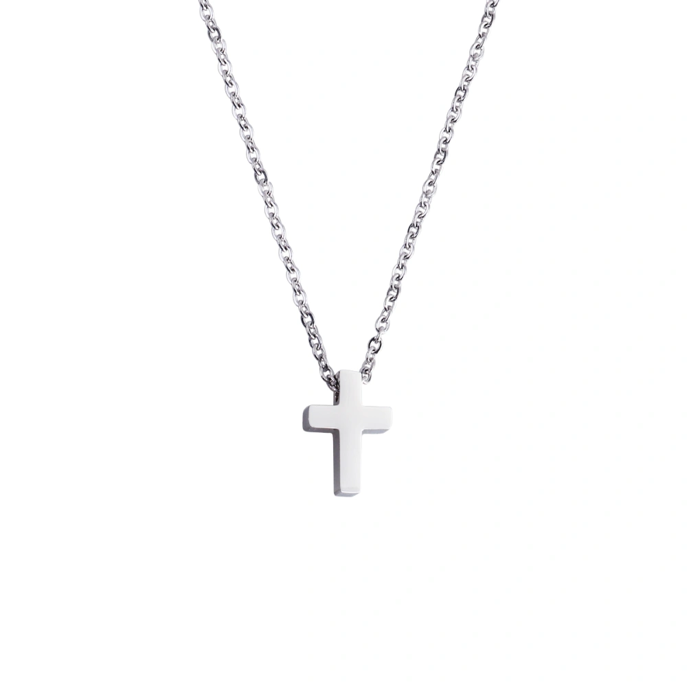 Catholic Jewelry Titanium Steel Pendant Necklace with Cross Crucifix for Men Women Small Size (Silver)