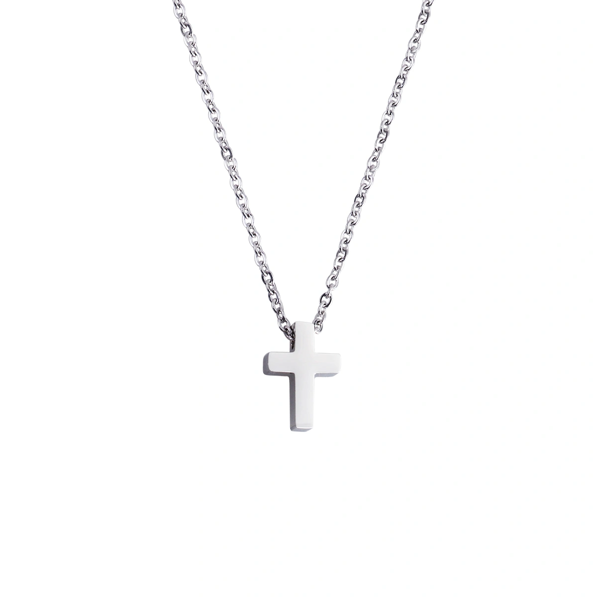 Catholic Jewelry Titanium Steel Pendant Necklace with Cross Crucifix for Men Women Small Size (Silver)