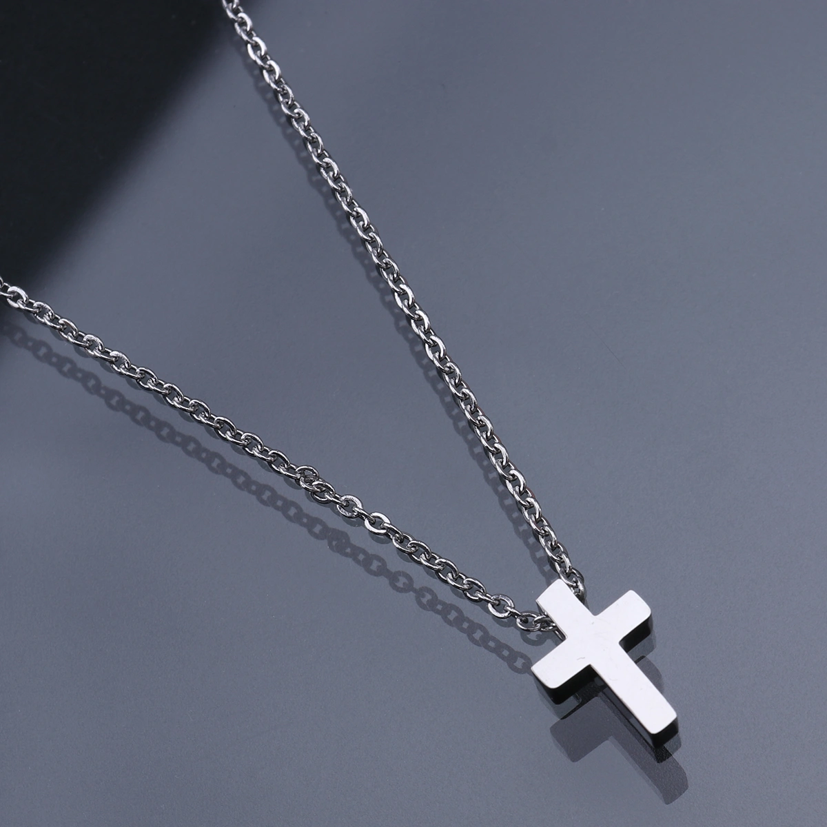 Catholic Jewelry Titanium Steel Pendant Necklace with Cross Crucifix for Men Women Small Size (Silver)